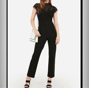 Express Black Straight Leg Lace Detail Jumpsuit Zipper | Sz 4 | NWT